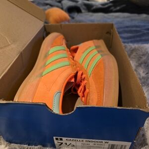 Adidas Gazelle Indoor Orange with Green Stripes